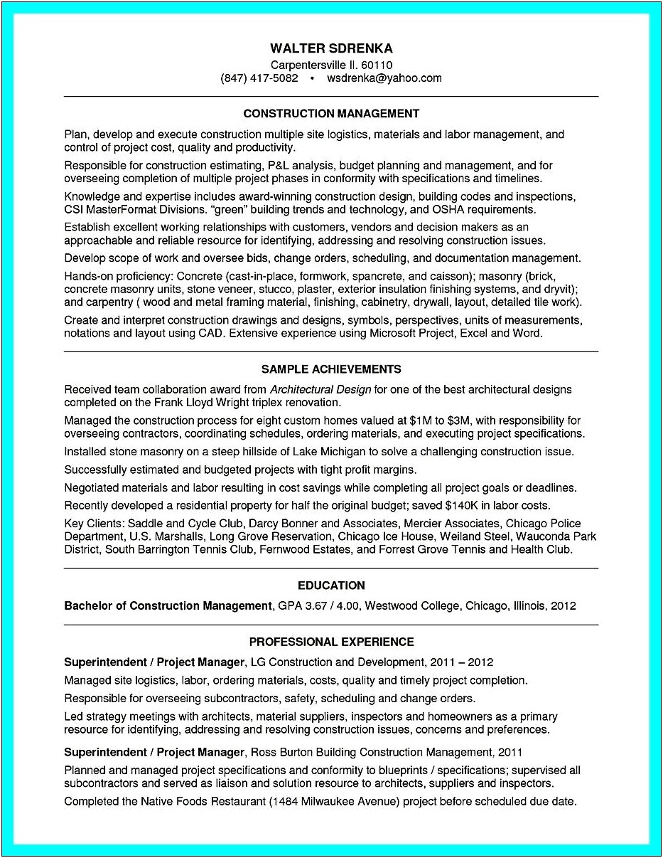 Entry Level Construction Management Engineer Resume Examples