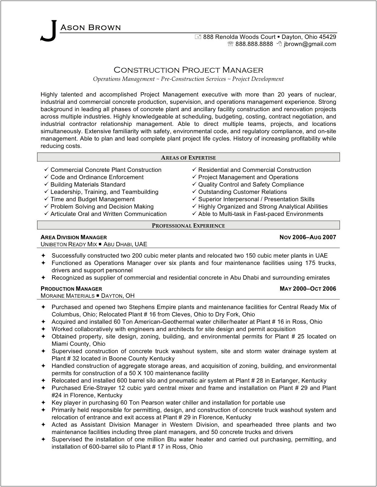 Entry Level Construction Project Manager Resume