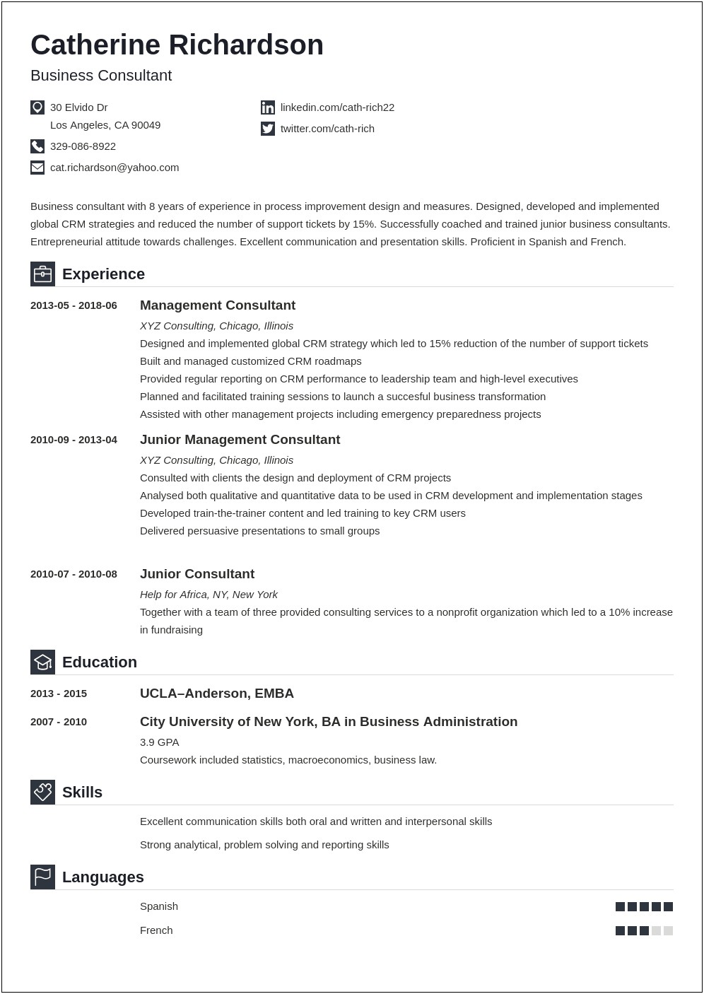 Entry Level Consultant Resume Sample