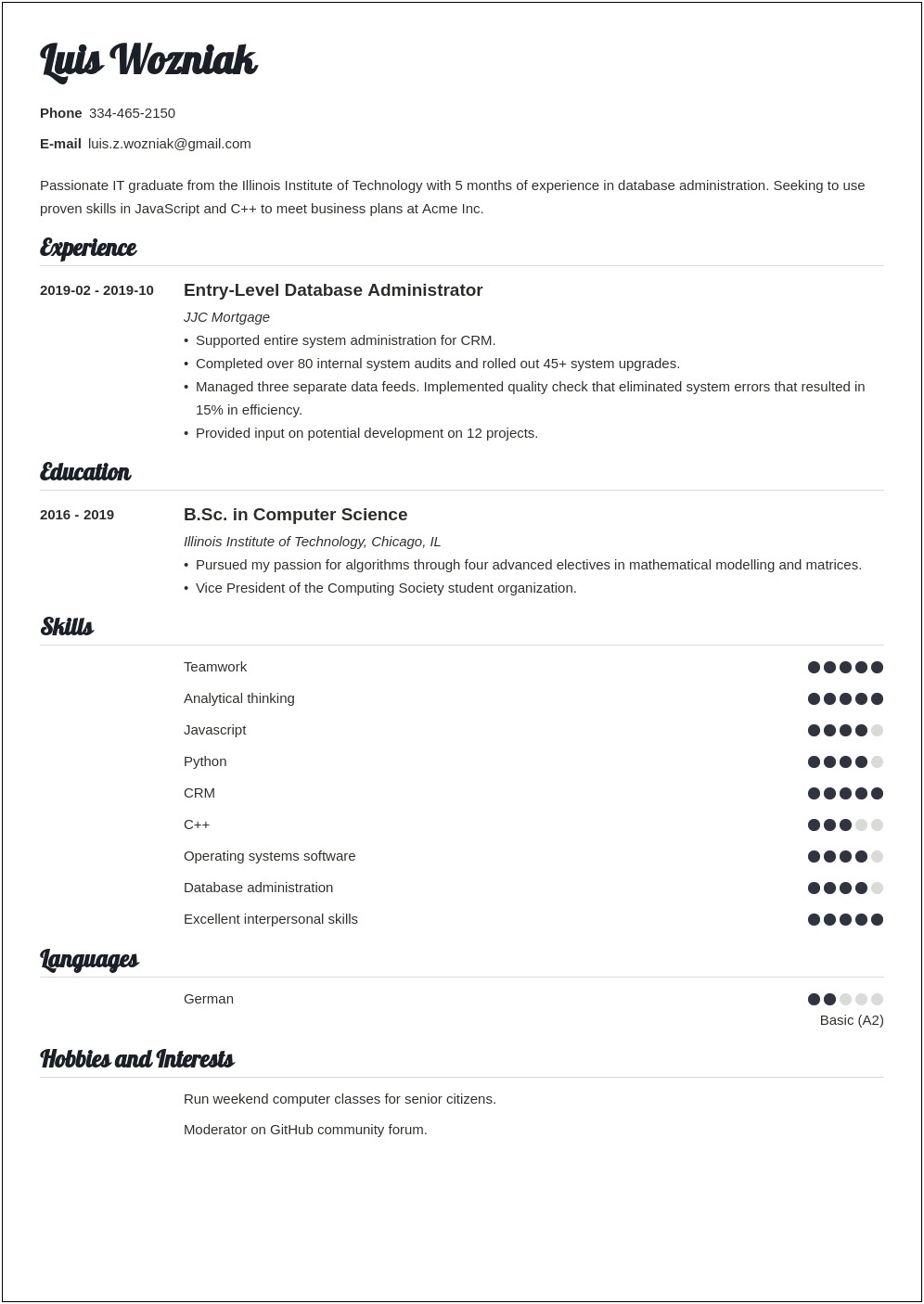Entry Level Crm Resume Example