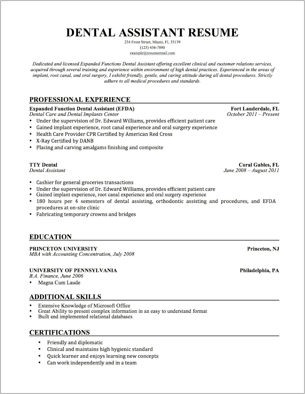 Entry Level Dental Assistant Resume With No Experience