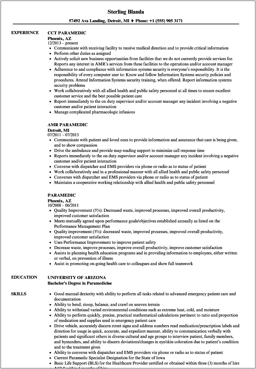 Entry Level Emt Resume Examples