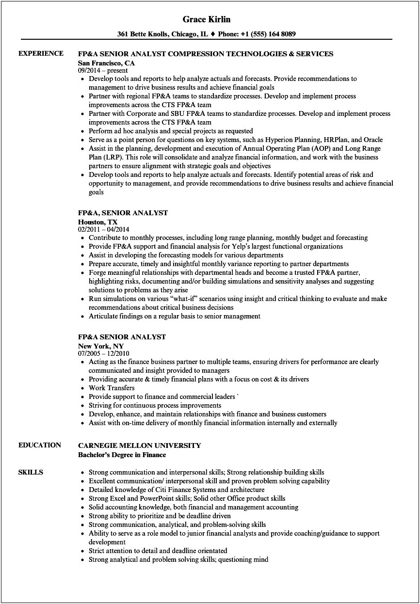 Entry Level Financial Analyst Resume Template