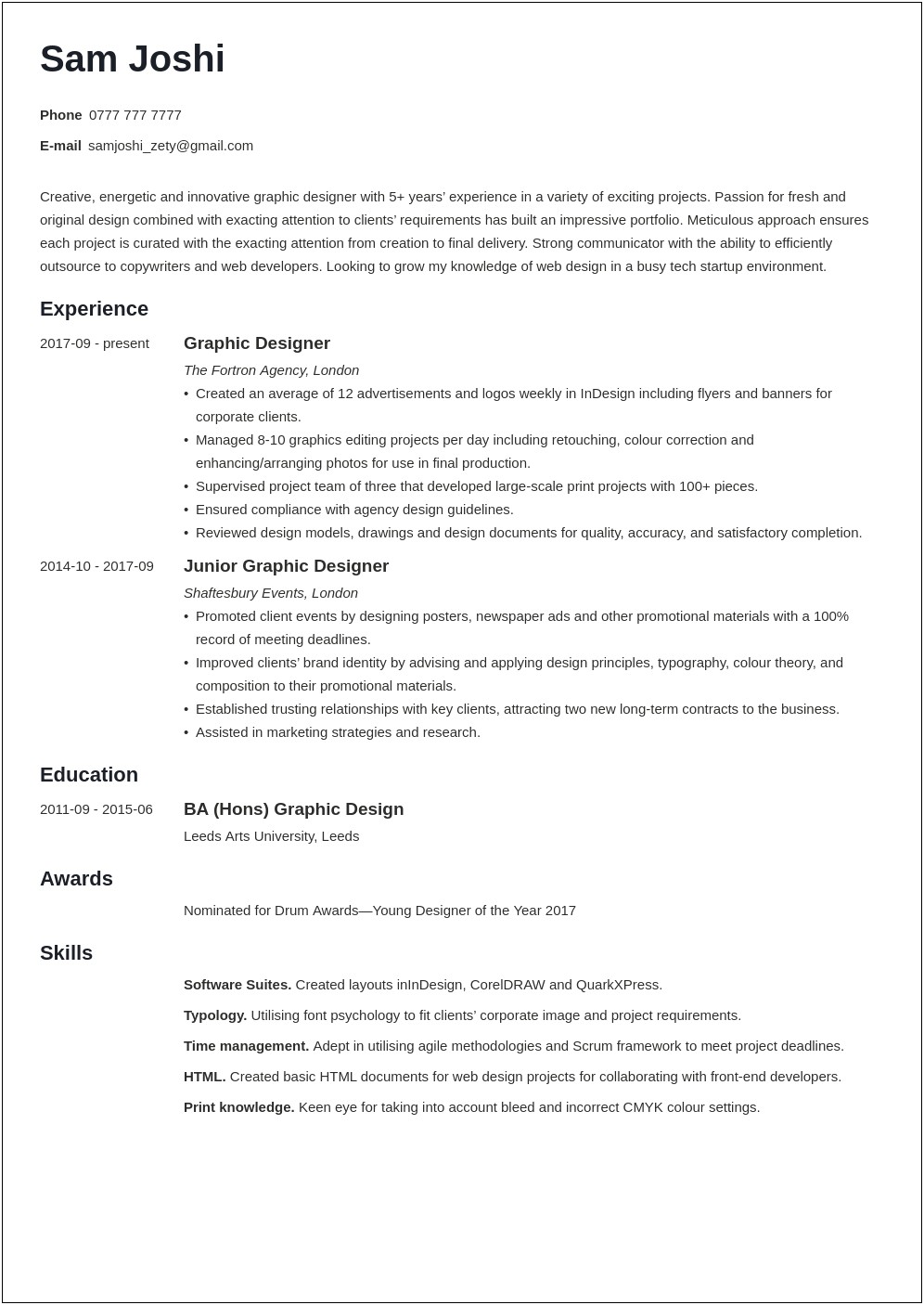 Entry Level Graphic Design Resume Template