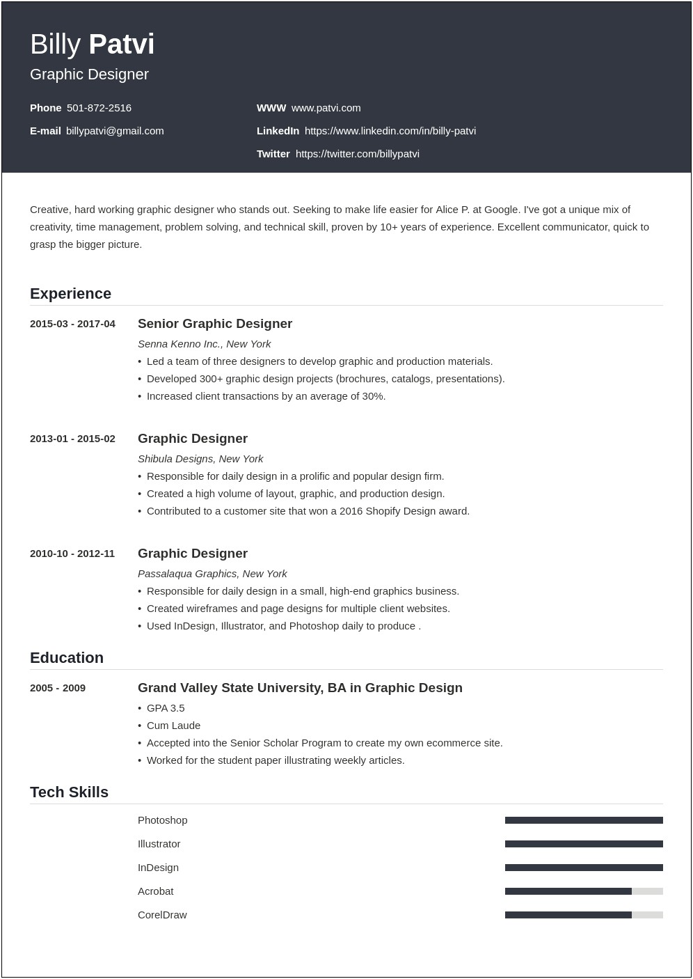 Entry Level Graphic Designer Resume Summary Examples