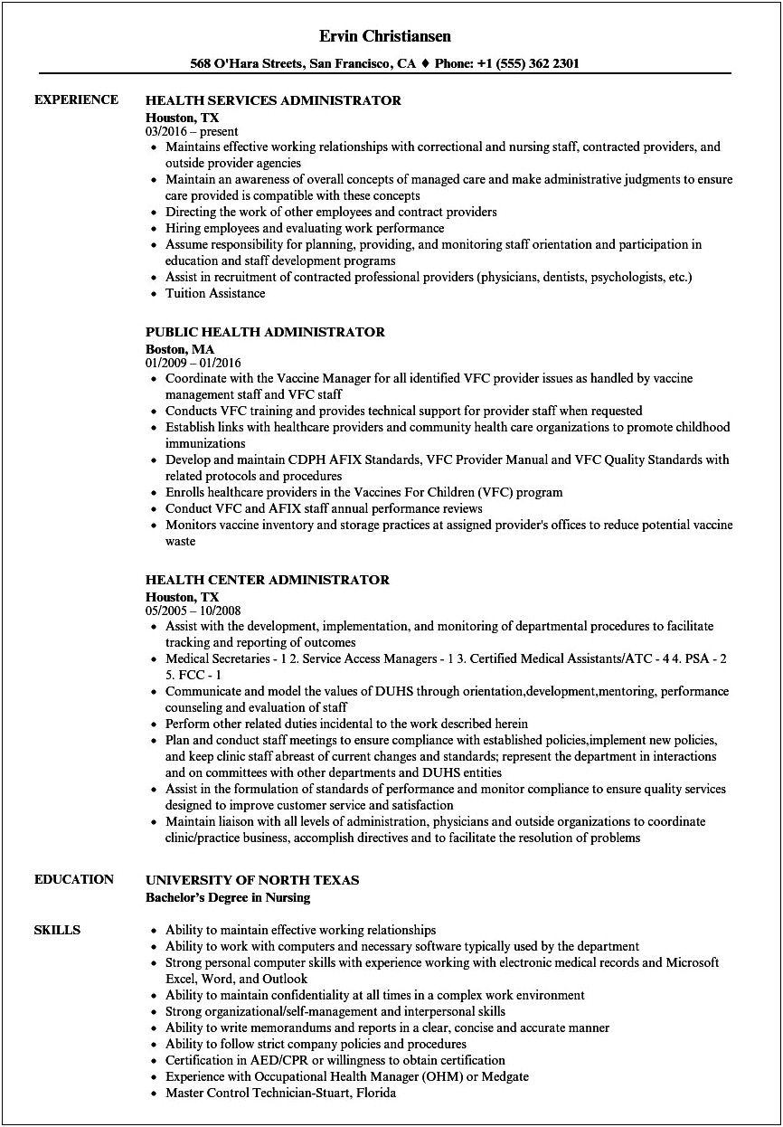 Entry Level Healthcare Administration Resume Examples