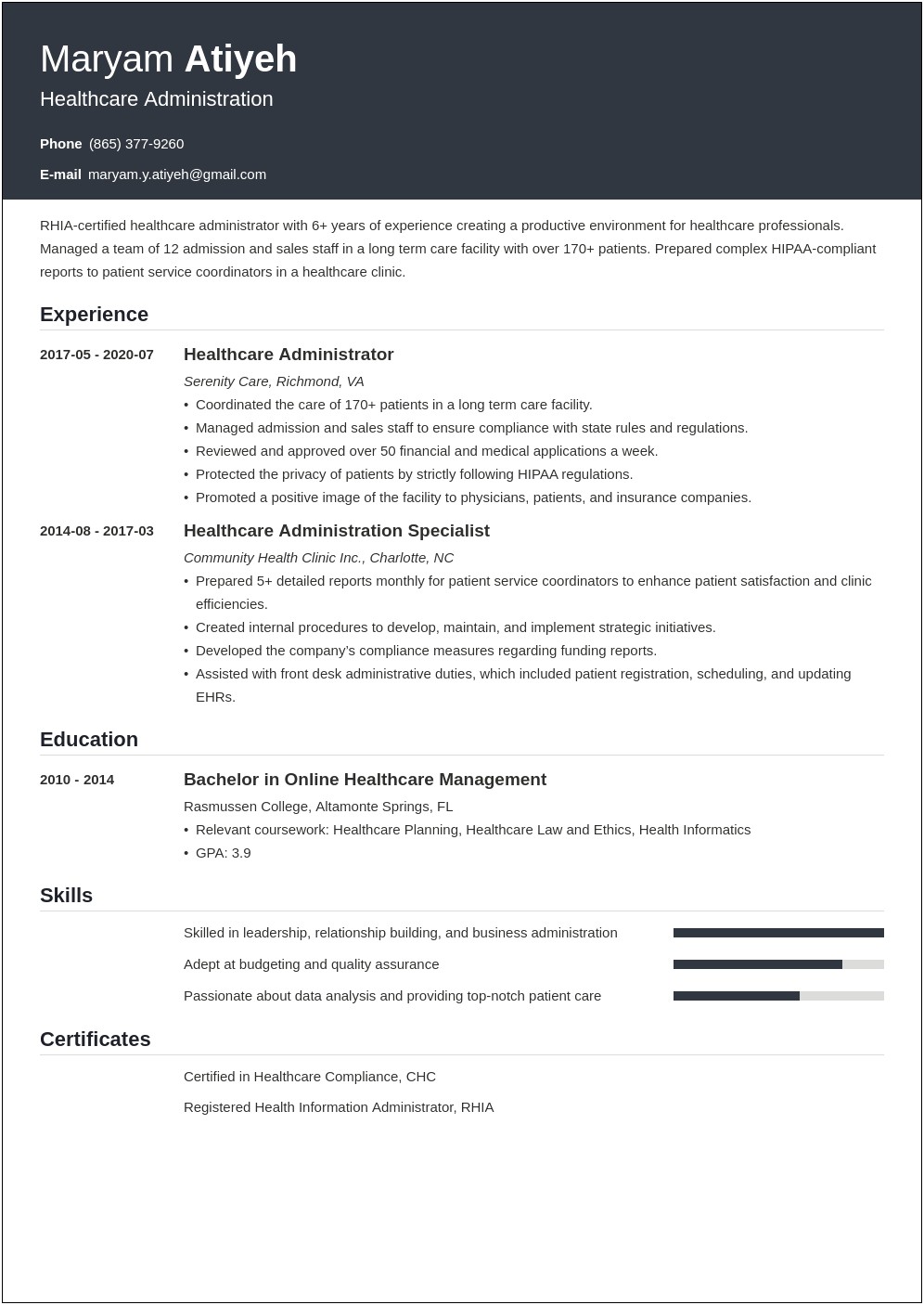 Entry Level Healthcare Administration Resume Templates