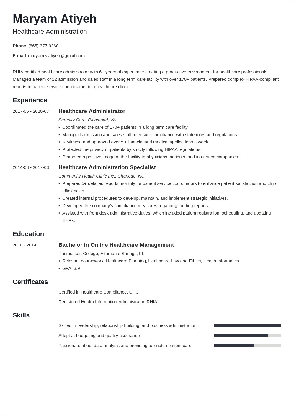 Entry Level Healthcare Management Resume Examples