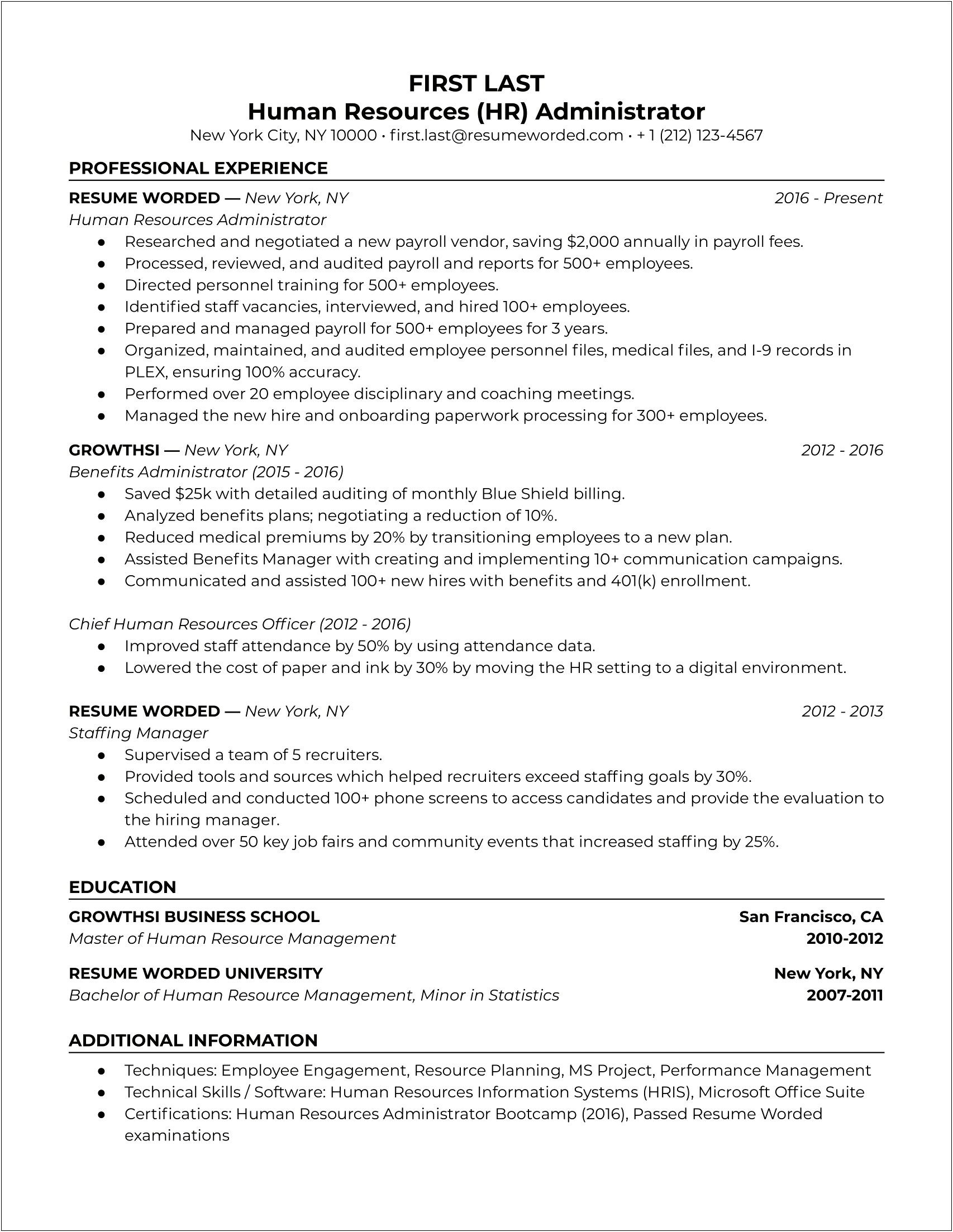Entry Level Hr Objective Resume