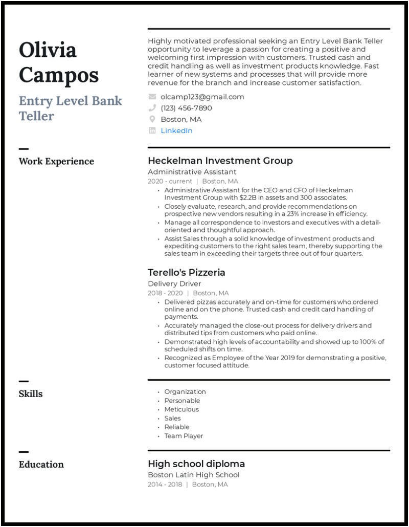 Entry Level Investment Banking Resume Examples
