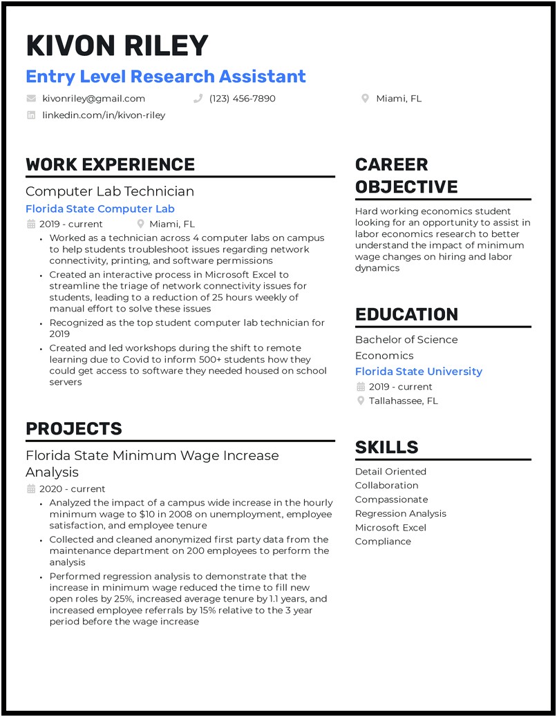 Entry Level Lab Assistant Resume Template Download
