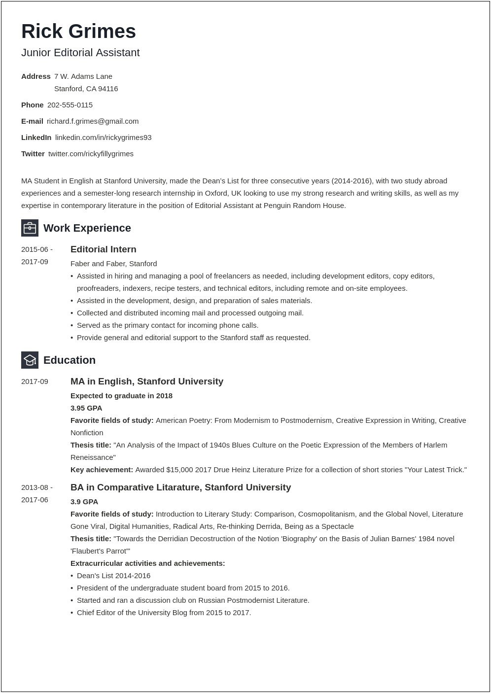 Entry Level Management Resume Examples
