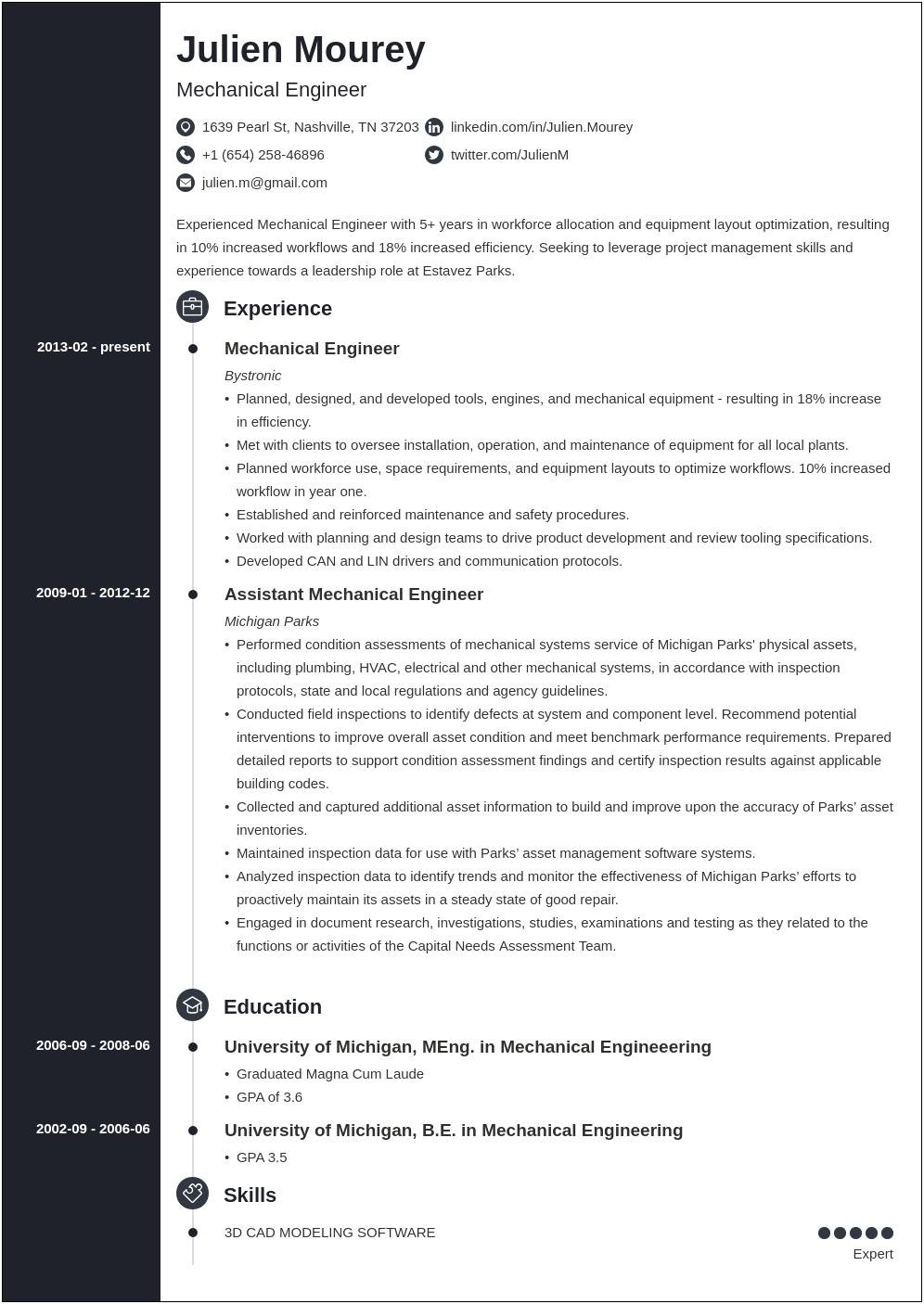 Entry Level Mechanical Engineering Resume Template