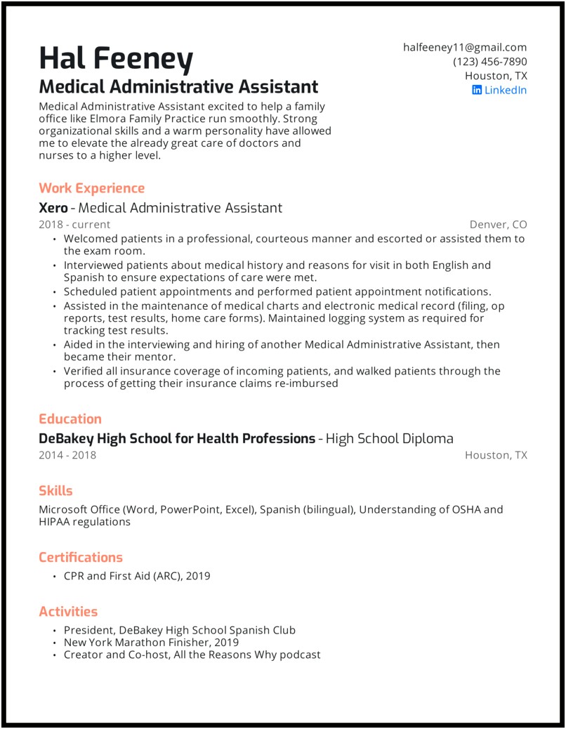 Entry Level Medical Assistant Resume No Experience
