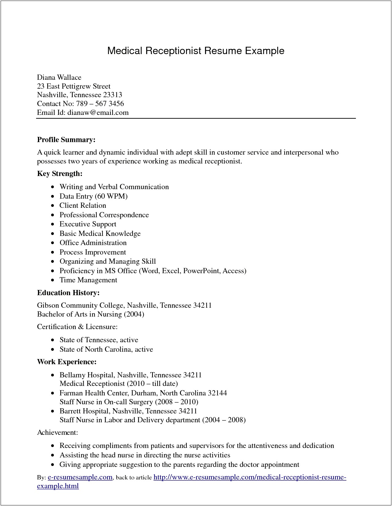 Entry Level Medical Receptionist Resume Objective Statement Examples