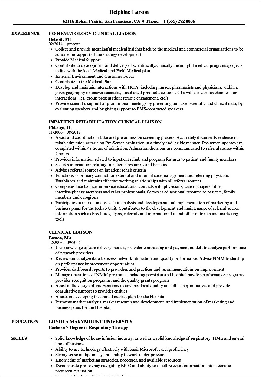 Entry Level Medical Science Liaison Resume Examples
