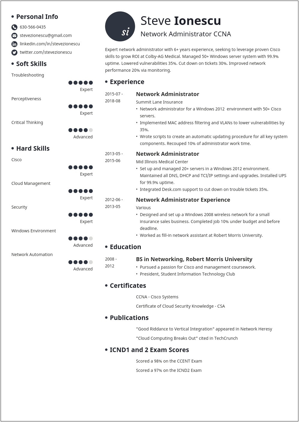Entry Level Network Administrator Resume Summary