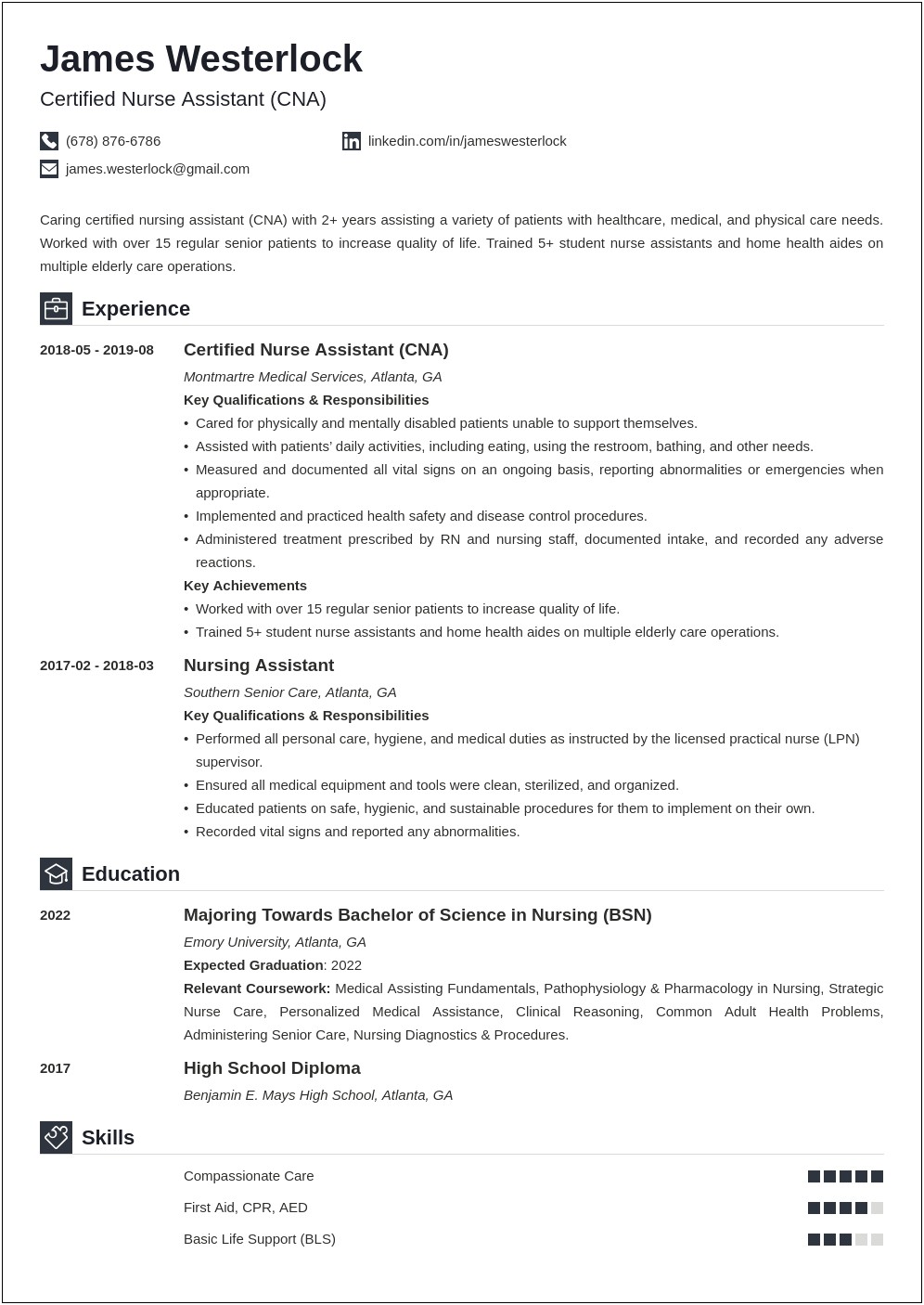 Entry Level Nursing Assistant Resume Examples