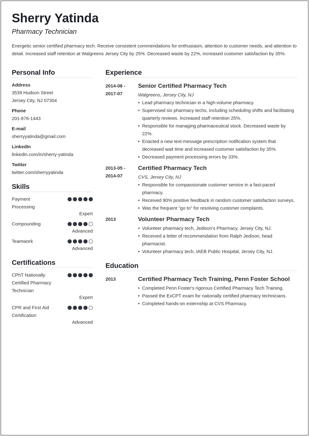 Entry Level Pharmacy Technician Resume Objective