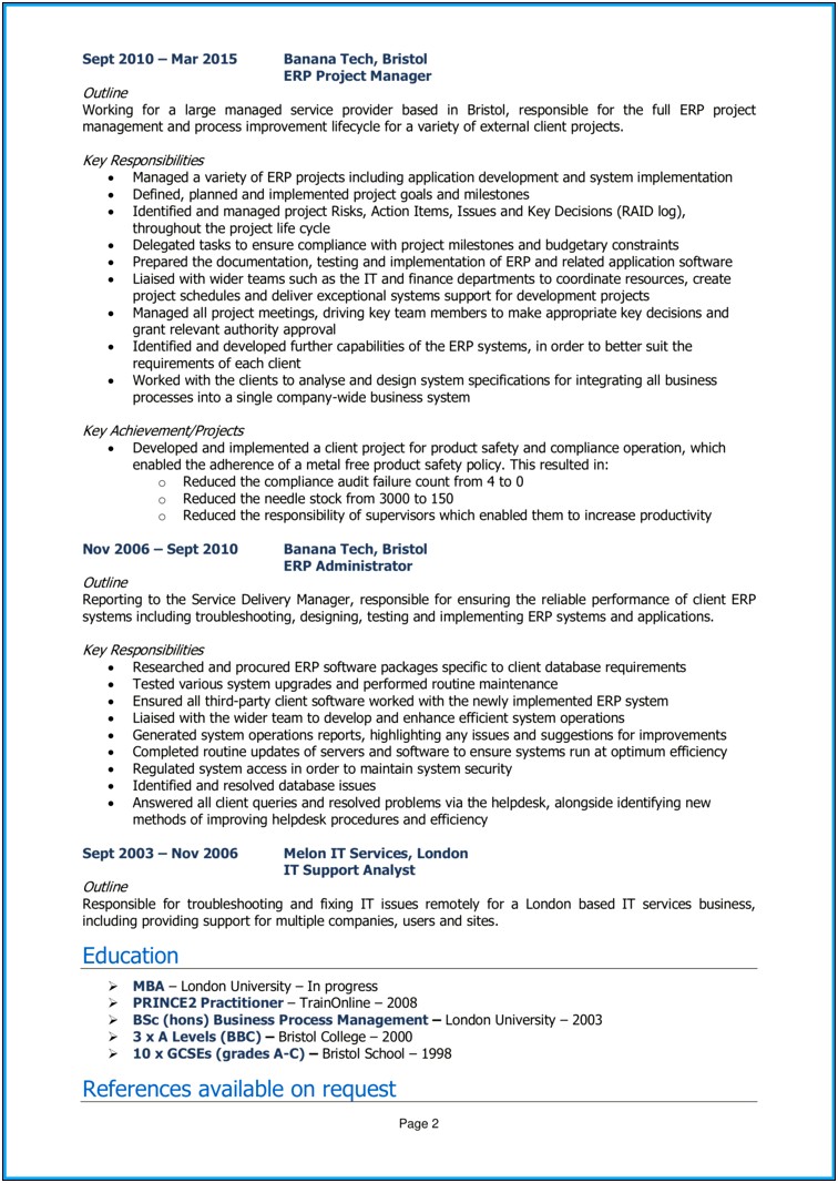 Entry Level Project Management Project Manager Resume
