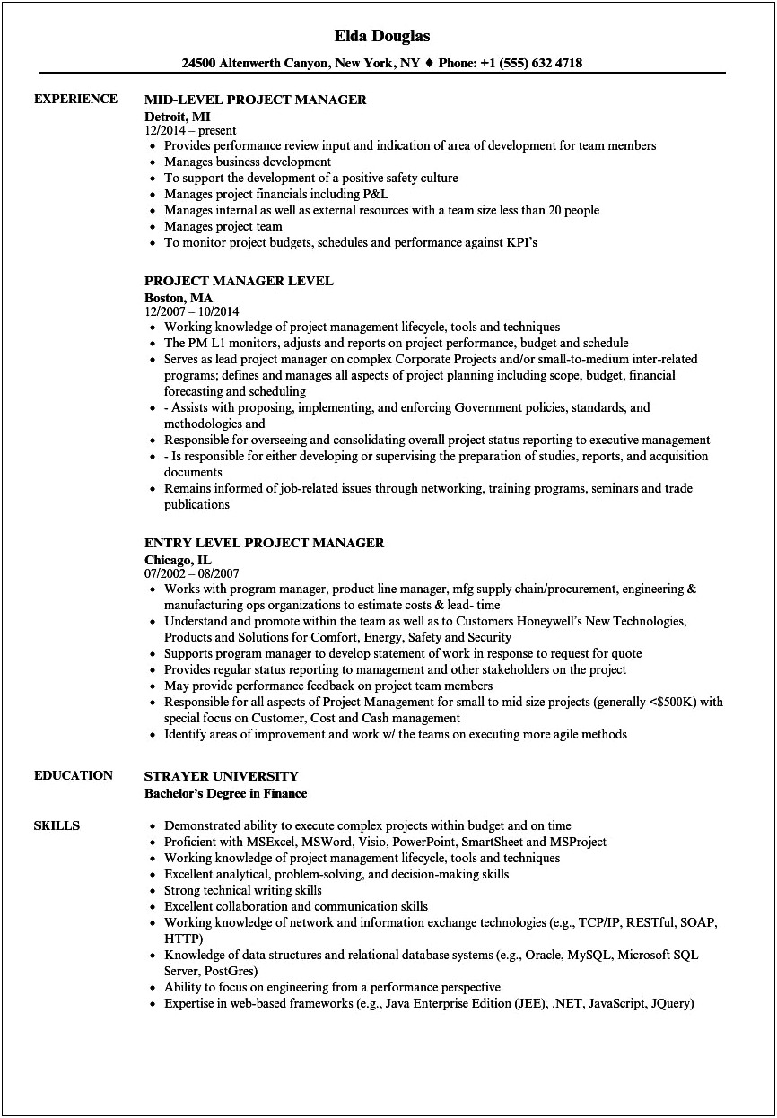 Entry Level Project Manager Resume Samples