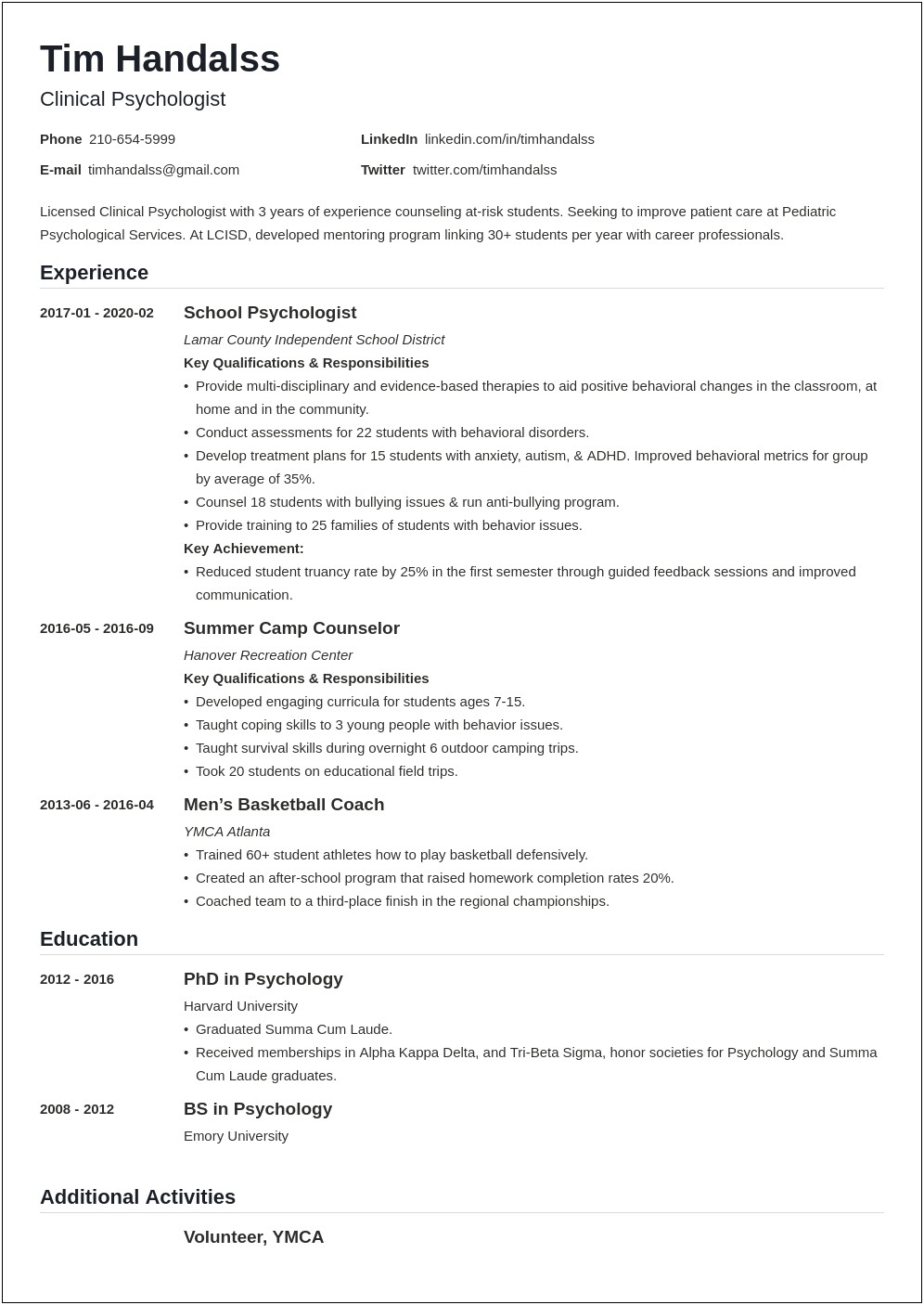 Entry Level Psychology Graduate Resume Objective