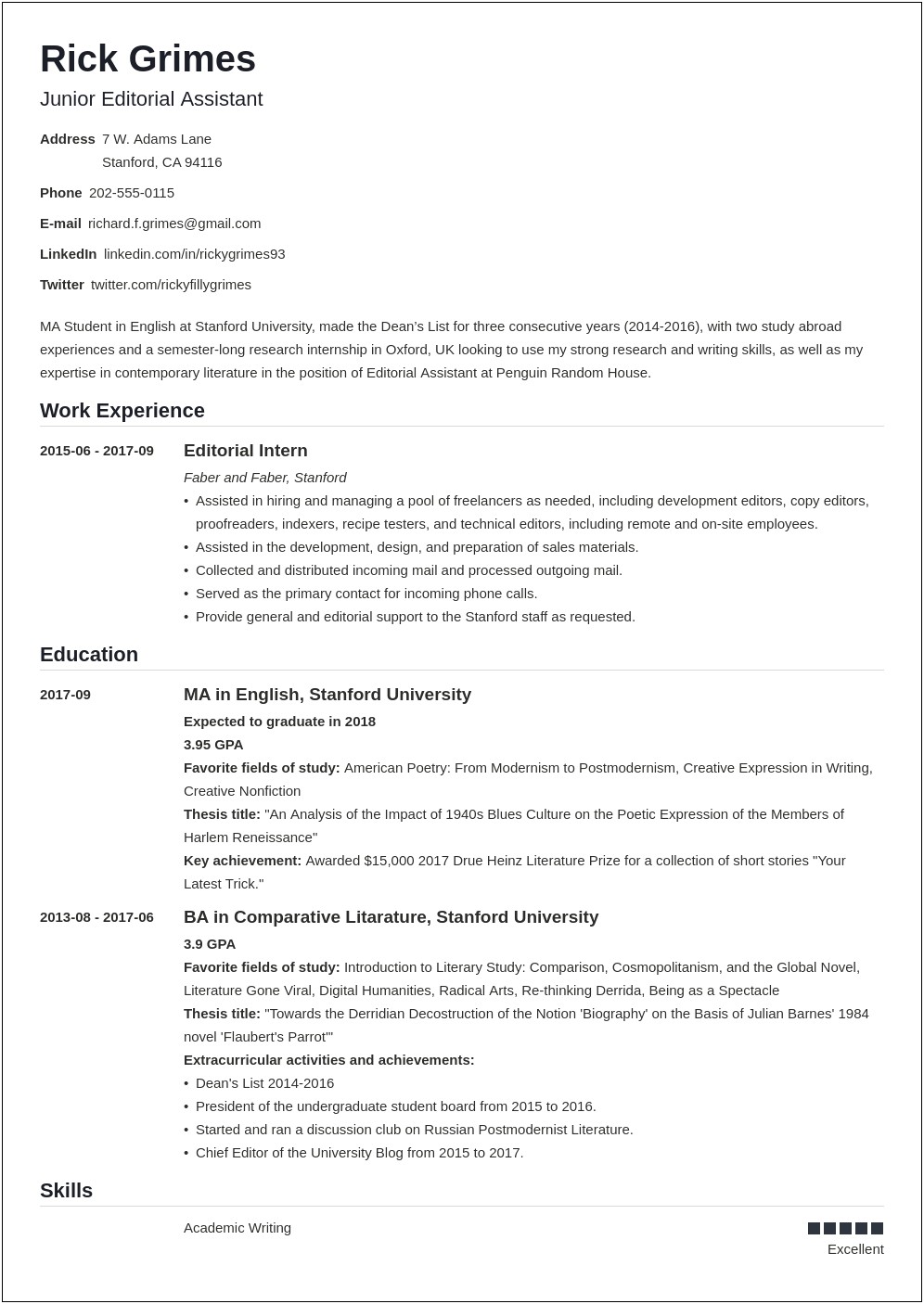 Entry Level Public Relations Resume Examples
