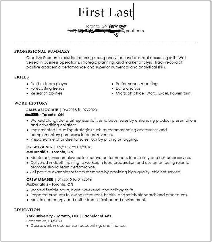 Entry Level Resume For Business Finnace Jobs