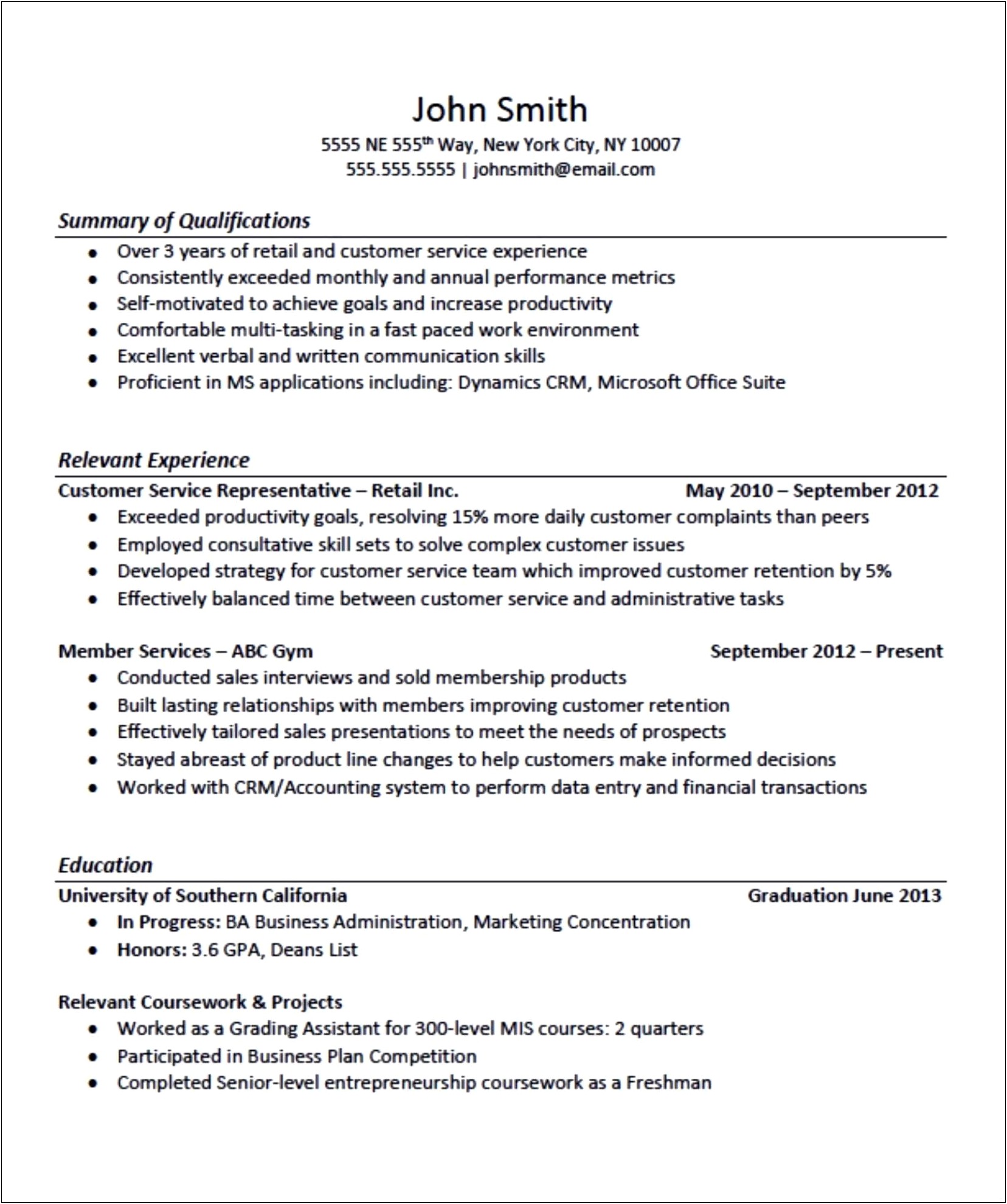 Entry Level Resume Objective For Retail