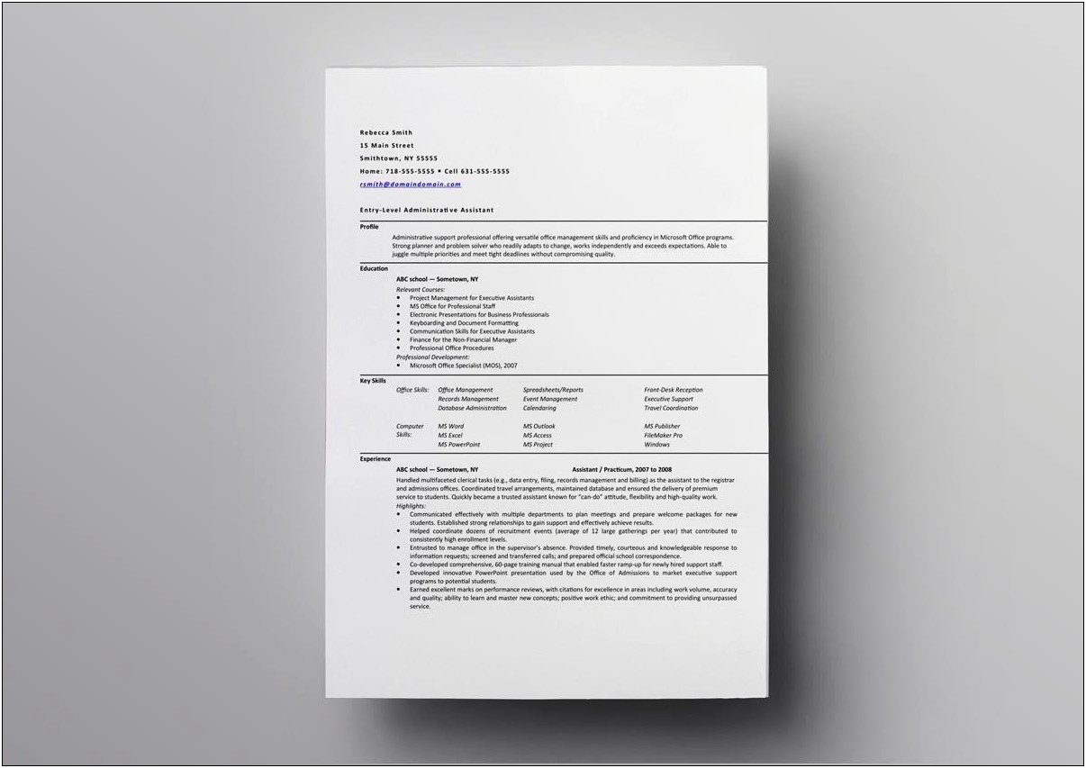 Entry Level Resume Samples Free In Word