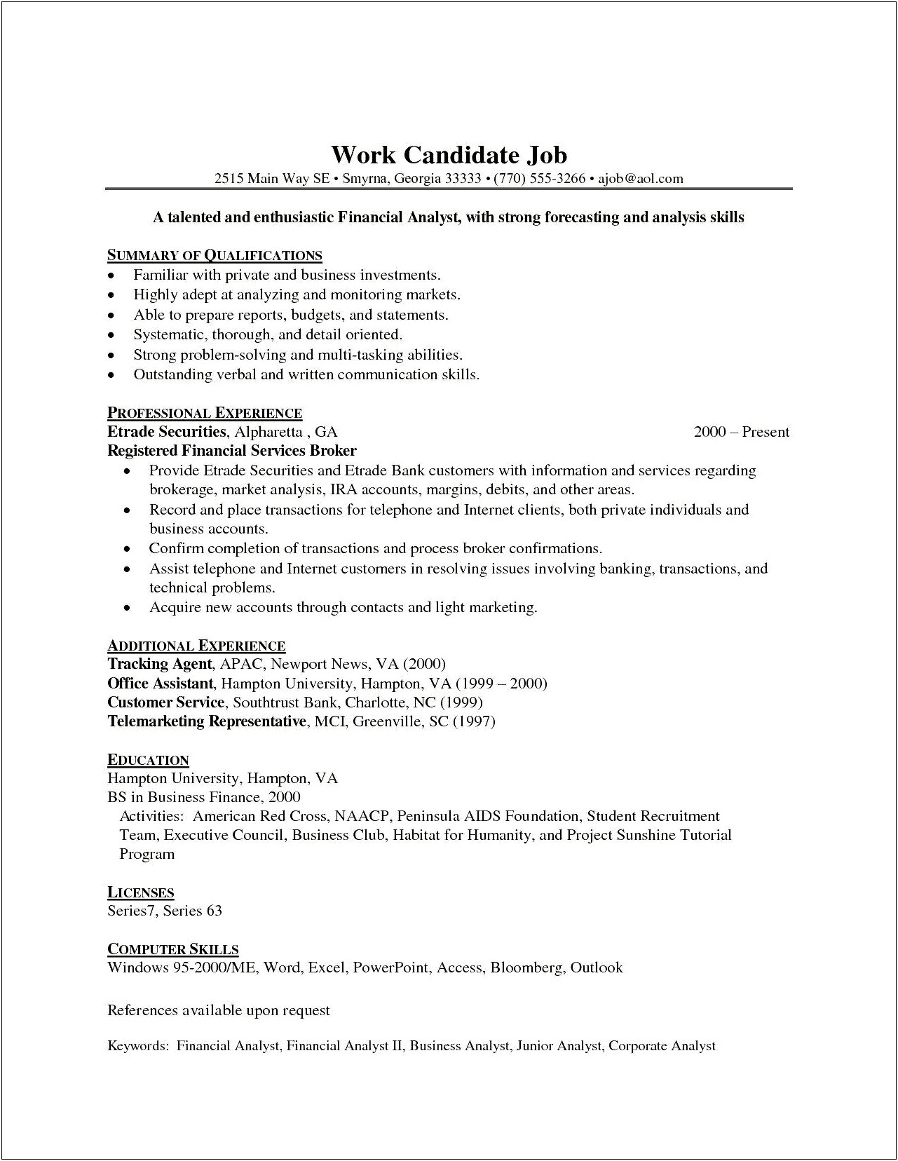 Entry Level Resume Summary Of Qualifications