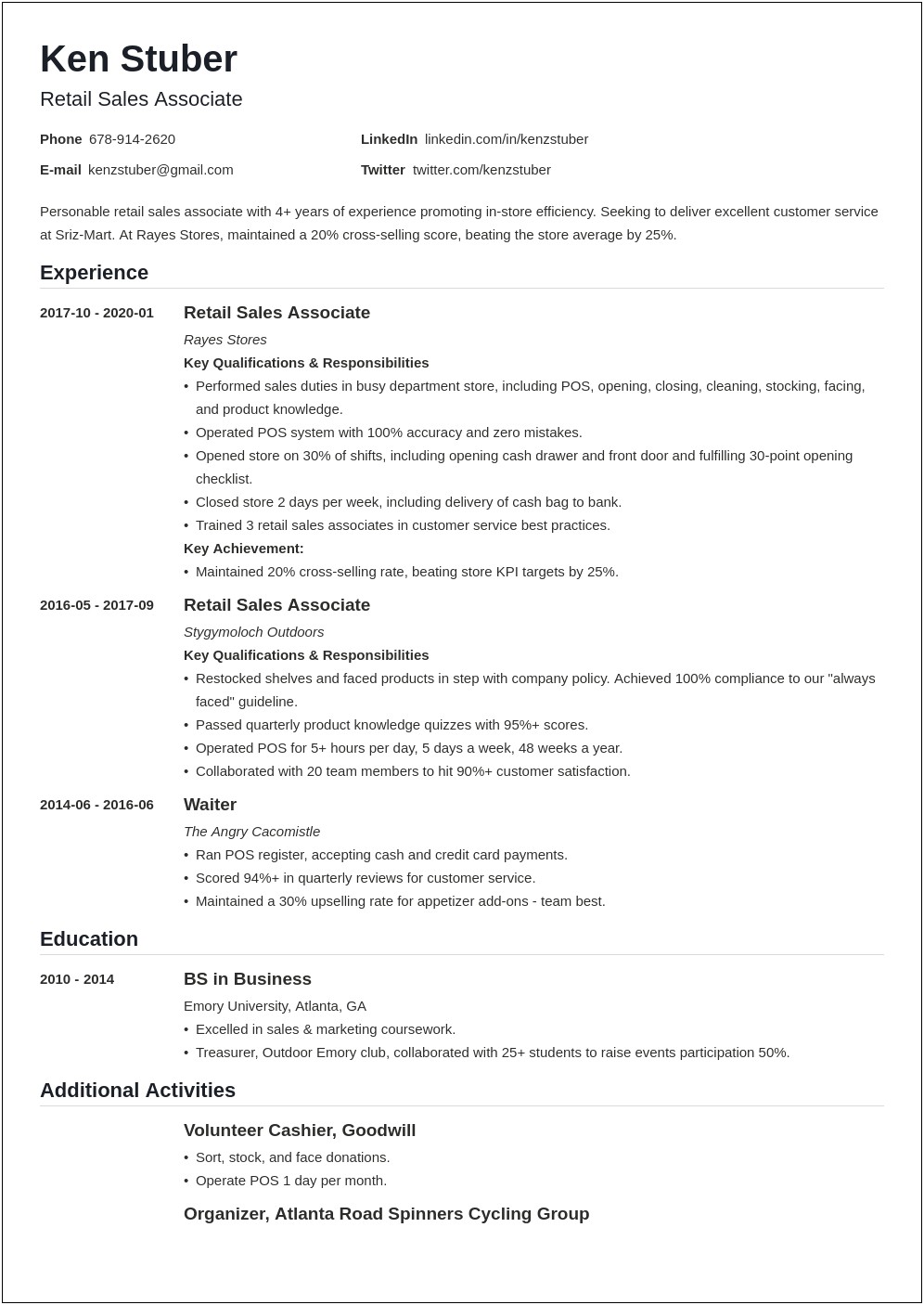Entry Level Retail Associate Resume Objective Samples