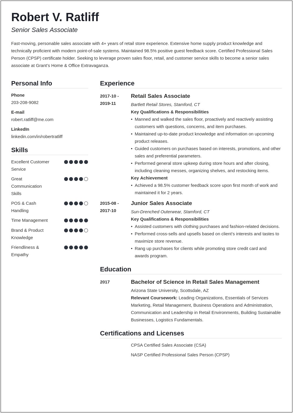 Entry Level Sales Associate Resume Sample
