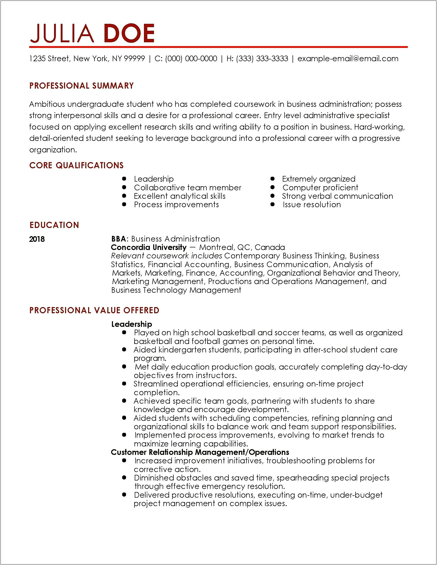 Entry Level Sales Role Resume Example
