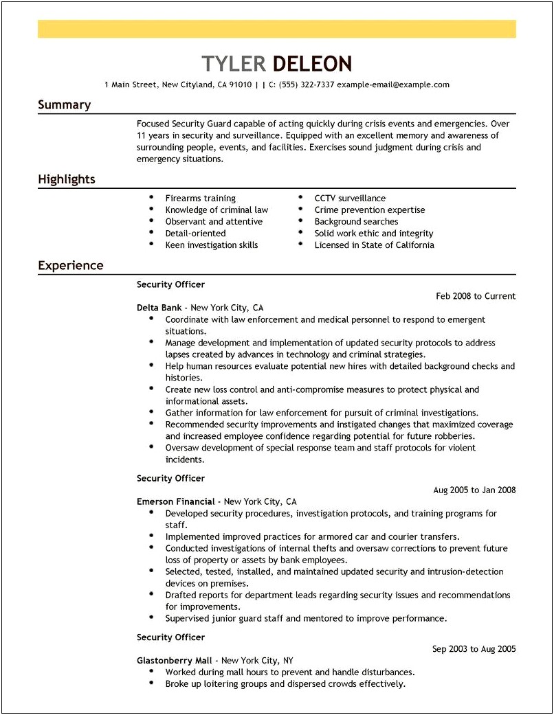 Entry Level Security Officer Resume Examples