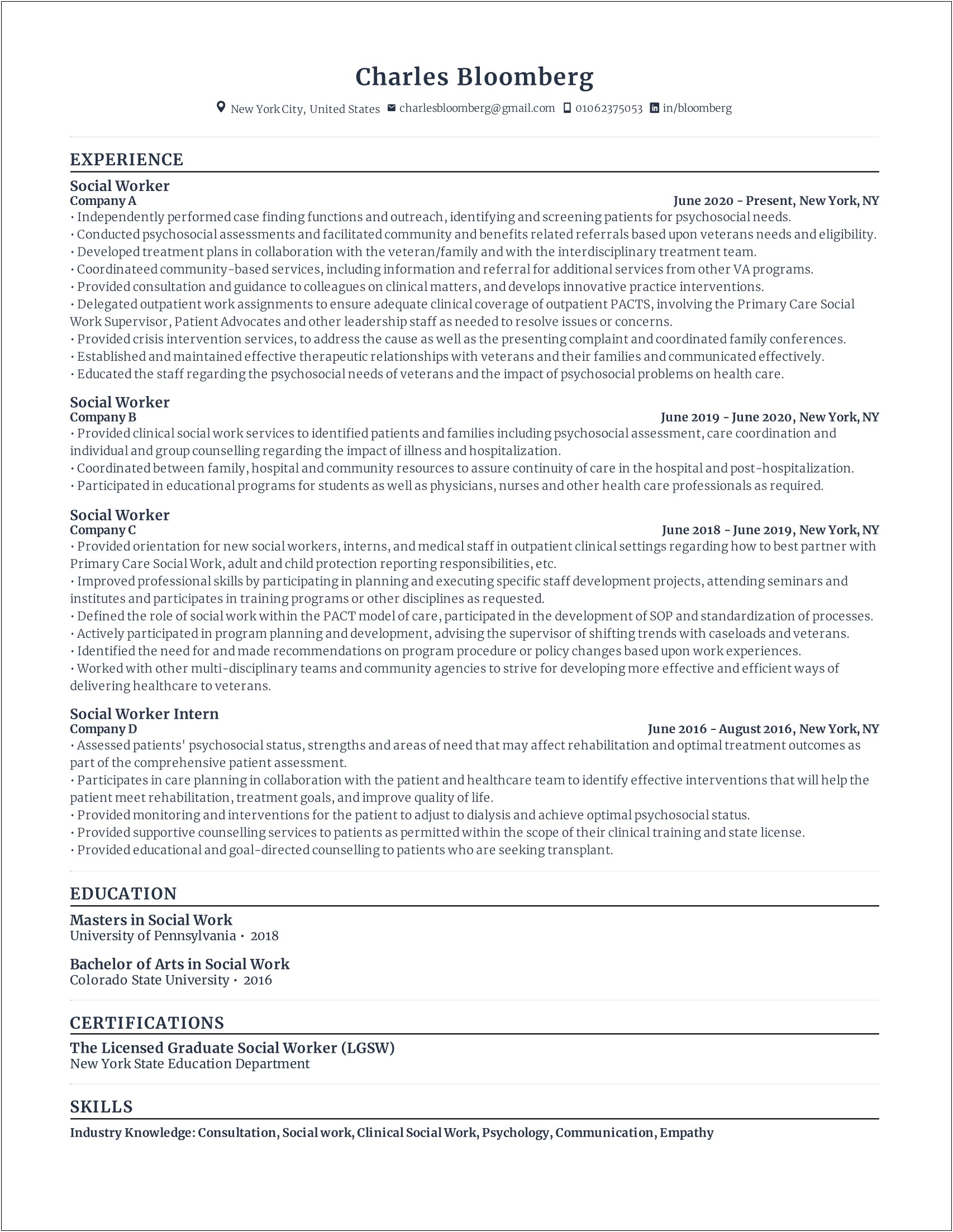 Entry Level Social Worker Resume Objective