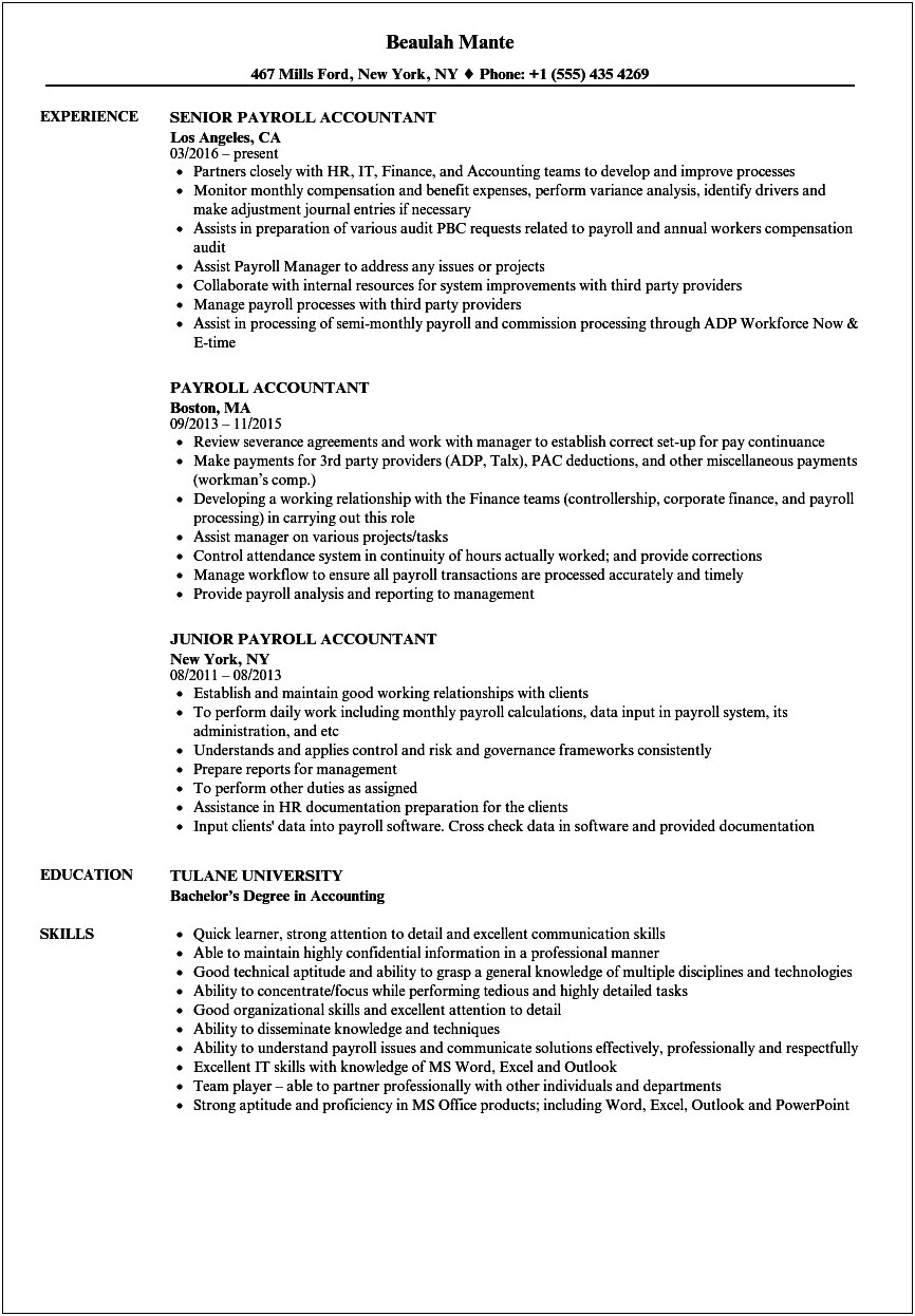 Entry Level Staff Accountant Resume Summary