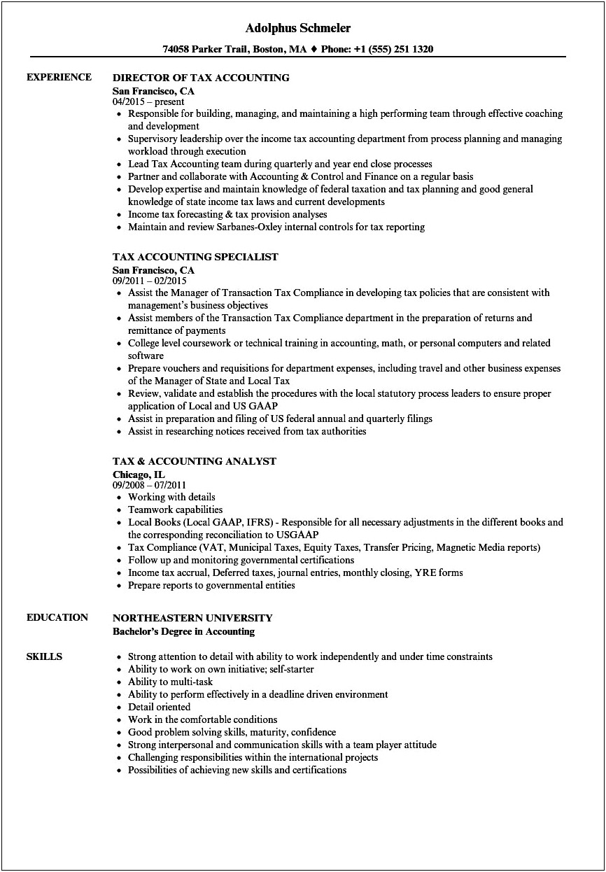 Entry Level Tax Accountant Resume Sample