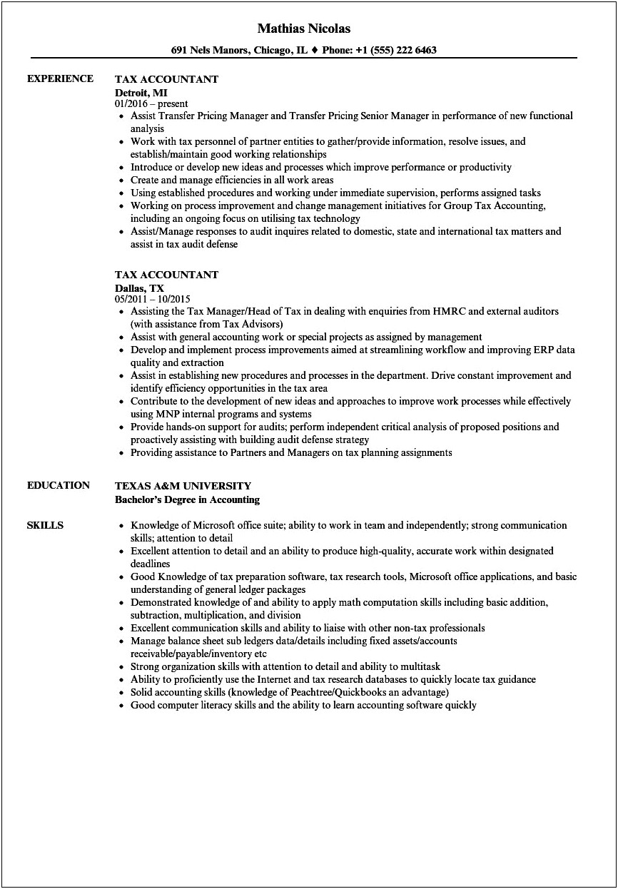 Entry Level Tax Associate Resume Objective