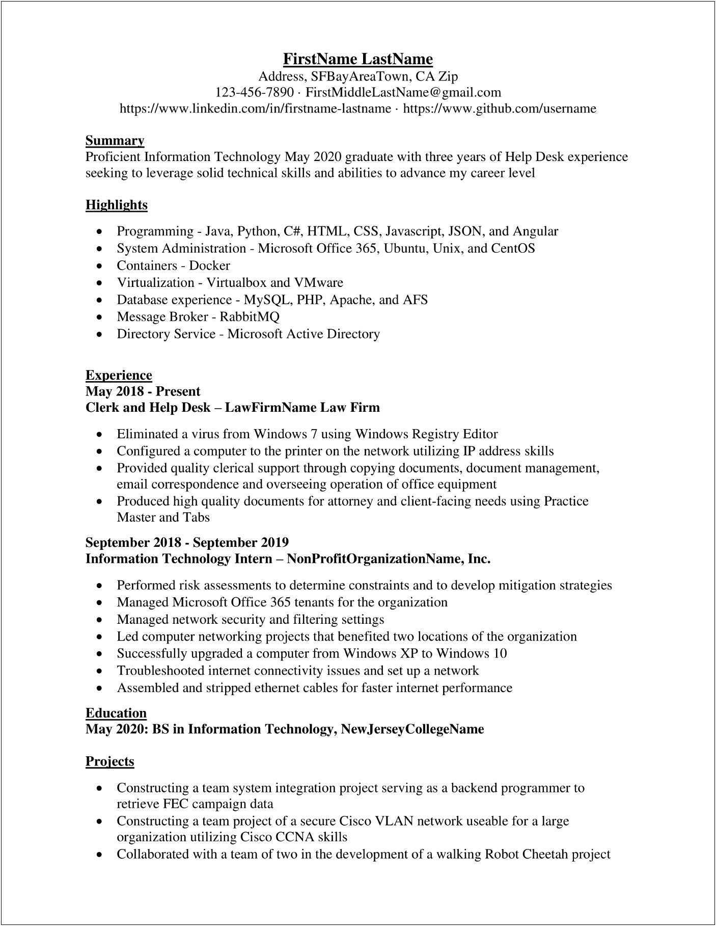Entry Level Technical Support Resume Objective