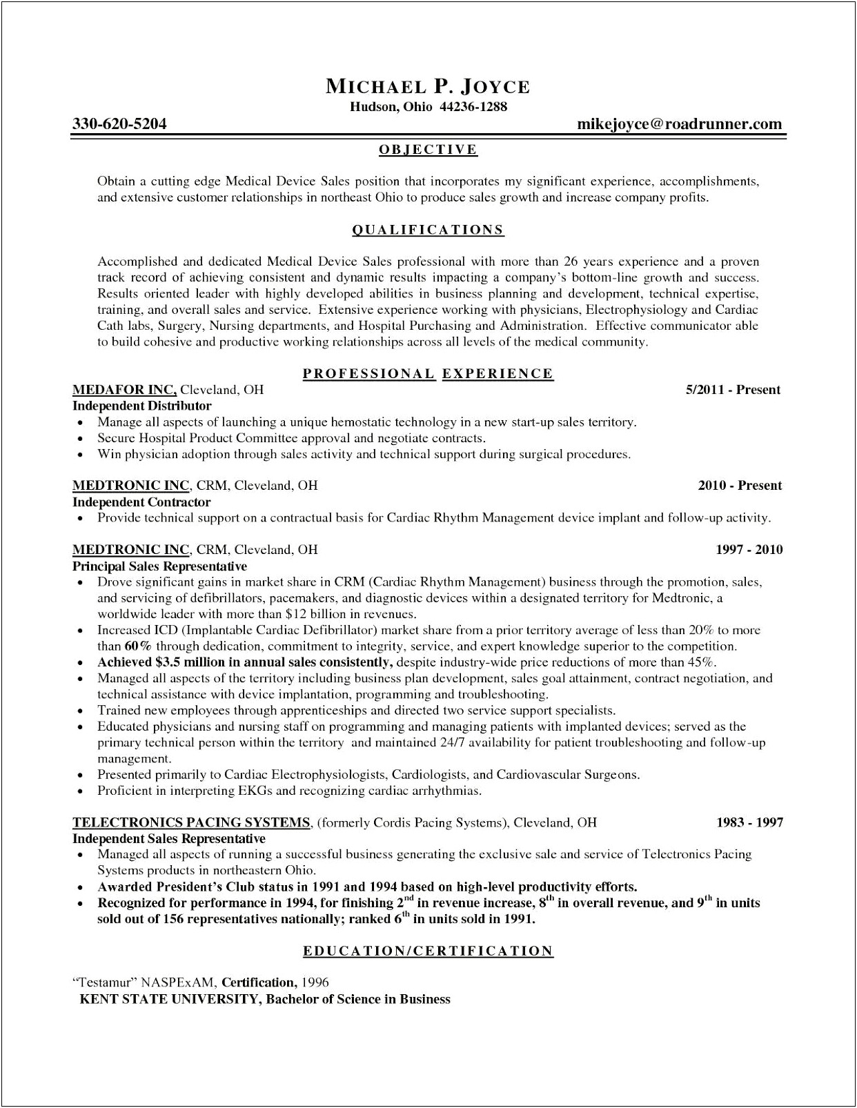 Entry Level Technology Sales Resume Example