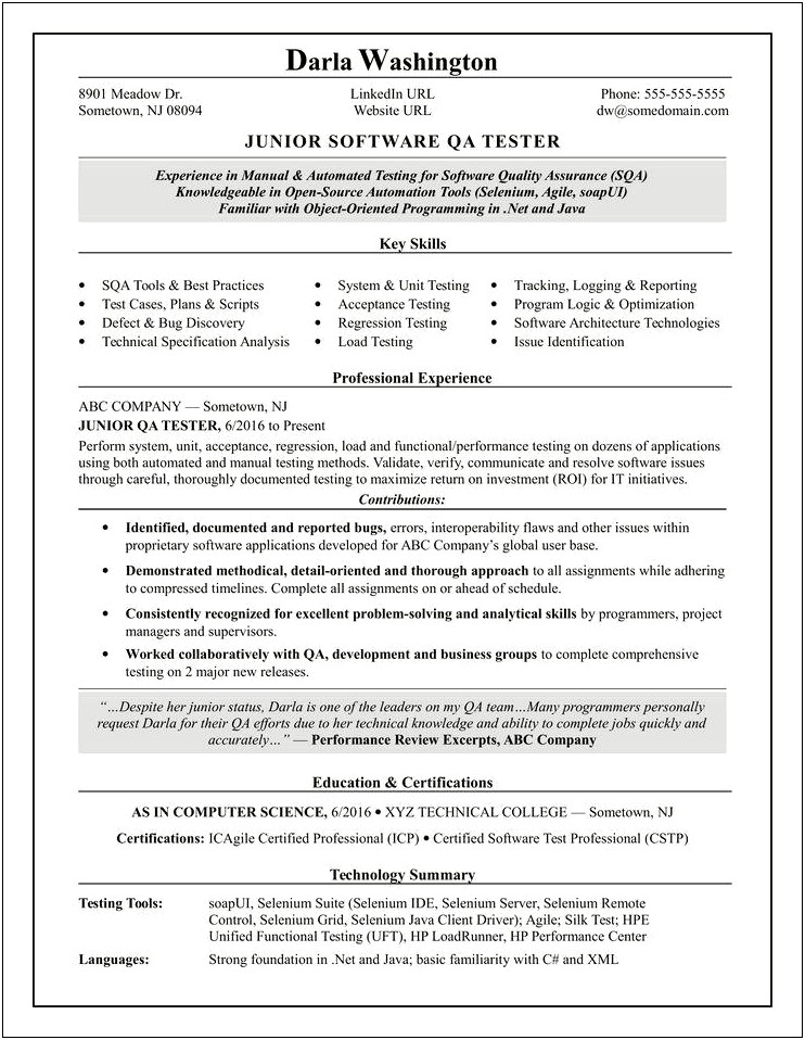 Entry Level Testing Resume Samples