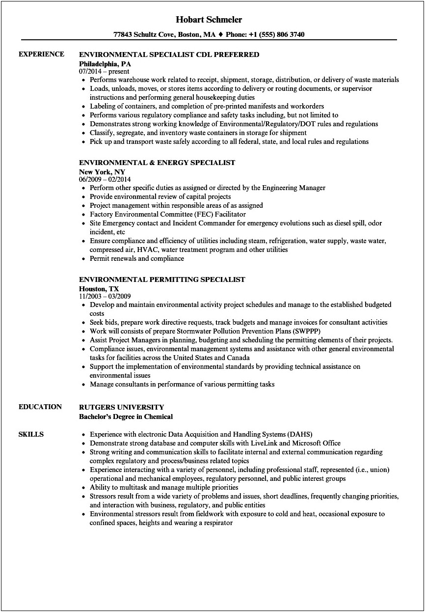 Environmental Services Aide Resume Sample