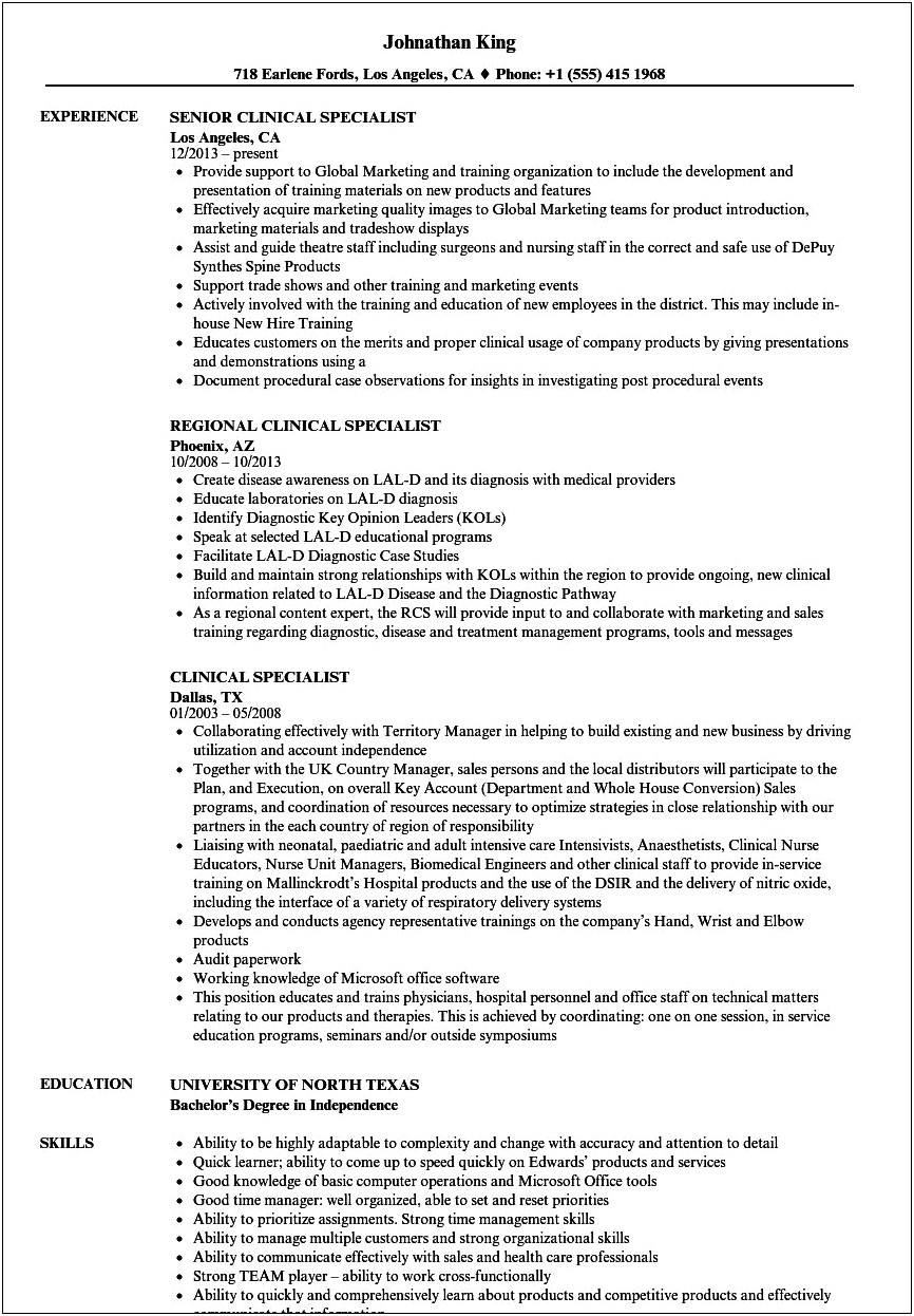 Epic Clinical Specialist Resume Sample