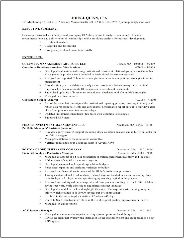 Equity Research Associate Sample Resume