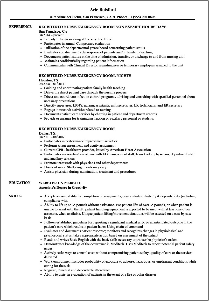 Er Nurse Job Description Resume Example