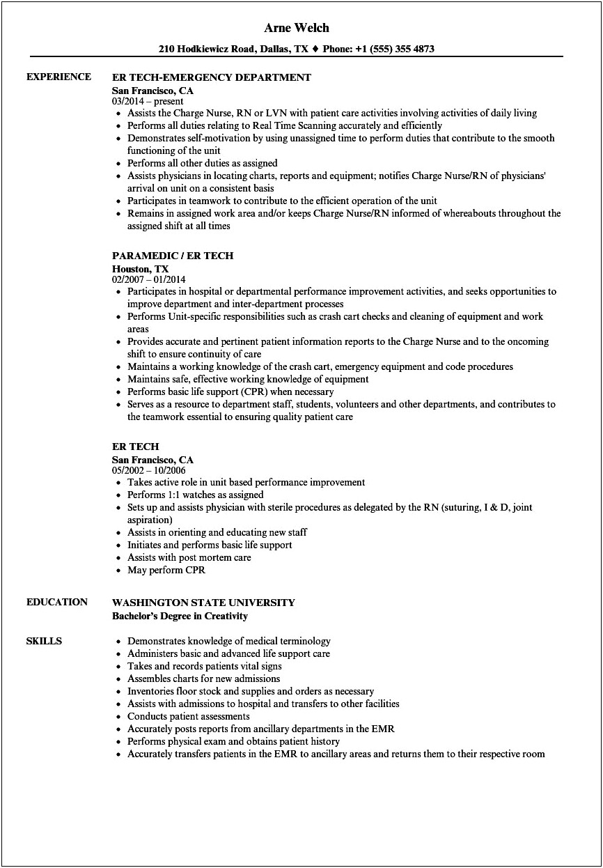 Er Tech Job Description Resume