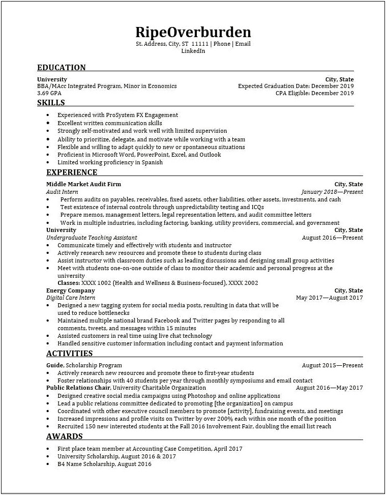 Estate And Trust Accounting Intern Resume Sample