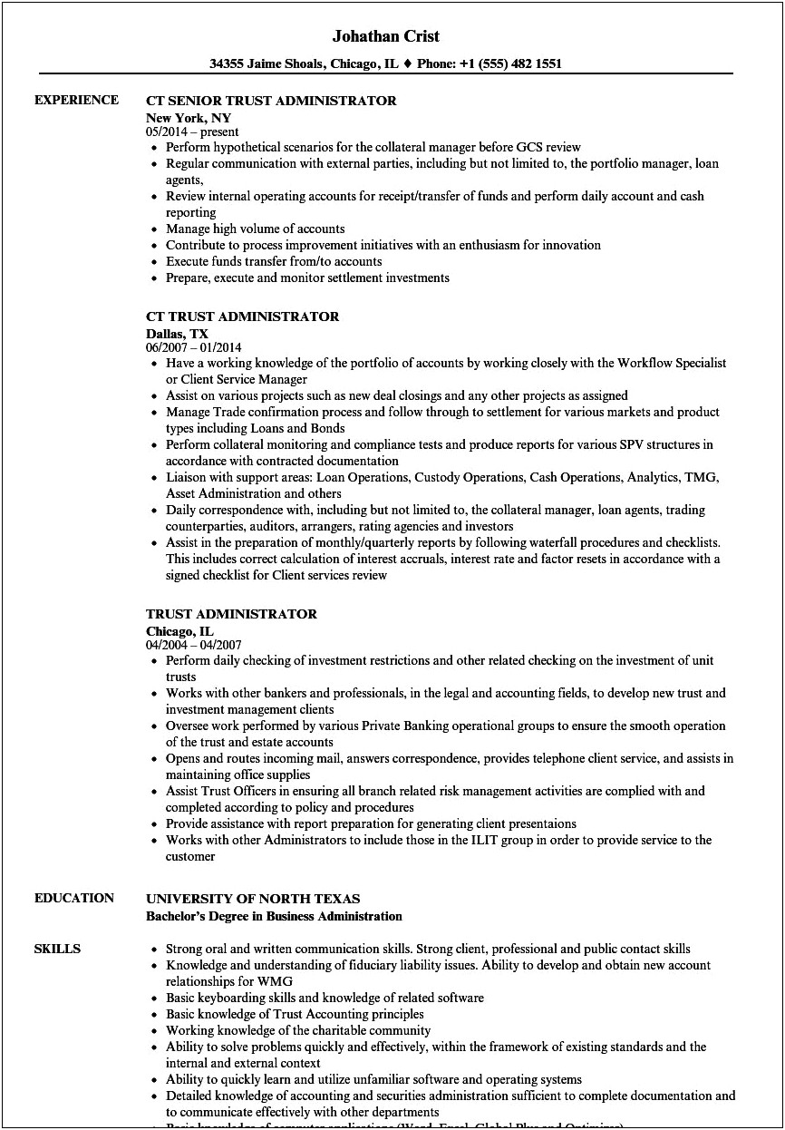 Estate And Trust Accounting Resume Sample