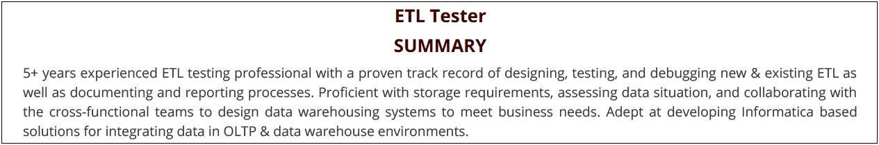 Etl Testing 3 Years Experience Resume